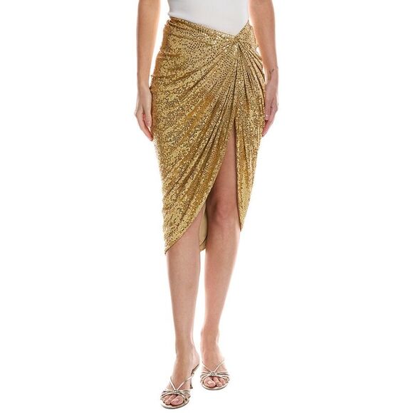 Michael Kors Collection WomensEmbroidered Pareo Skirt Gold